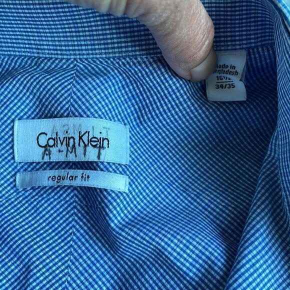 EUC! Calvin Klein Blue Tiny Plaid Print LS Button Down - Picture 2 of 5